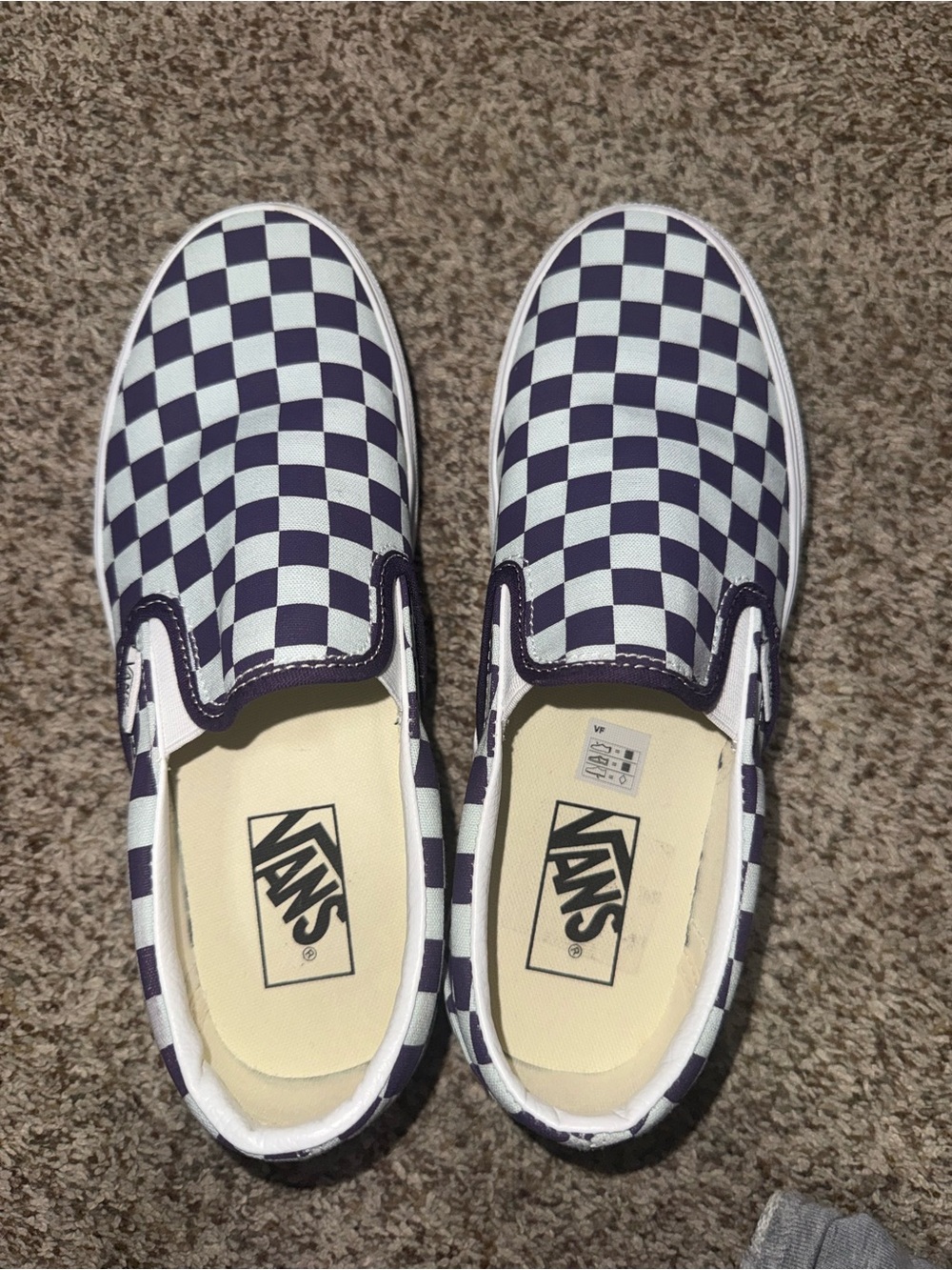 Womens Vans Checkerboard Slip-On Sneakers - Purple & blue
